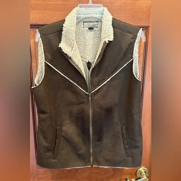 Legacy Falls for Her Sherpa Faux Suede Soft Warm Vest Women Size L Brown Cream - Picture 1 of 3